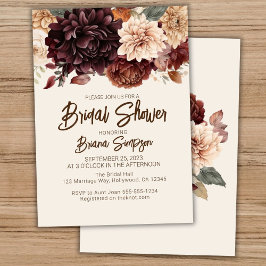 Brun Beige Elfenbensfärgade Blommor Bröllopsdusch Inbjudningar