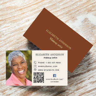 Brun beige-foto Qr-kod social Facebook-ikon Visitkort