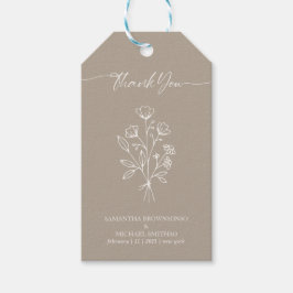 Brun Beige Kalligrafi Boho Botaniska Tack Presentetikett