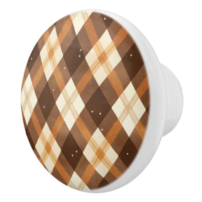 Brun Beige Karo Knopp (Höger)
