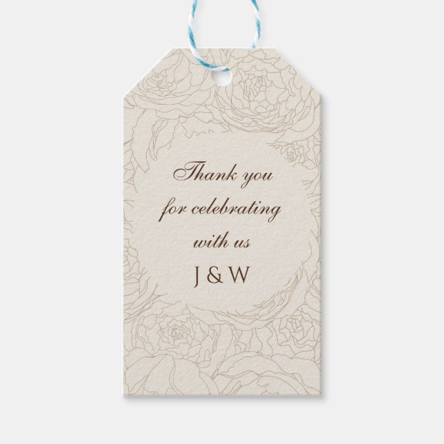 Brun beige monogram för bröllopsäckar presentetikett (Framsidan)