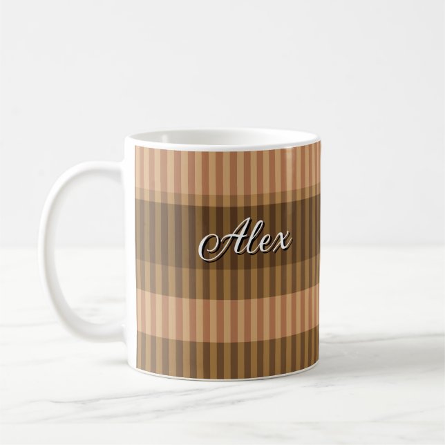 Brun beige nyans randigt vertikalt mönster kaffemugg (Vänster)