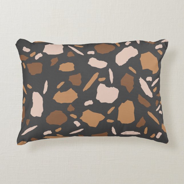 Brun, Beige, Tan och Grå Terrazzo Marmor Prydnadskudde (Framsidan)