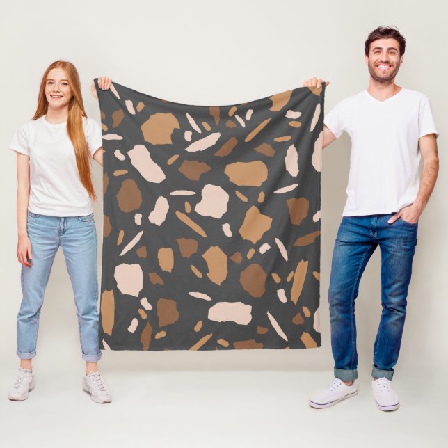 Brun, Beige, Tan och Grå Terrazzo Mönster Fleecefilt (På plats)