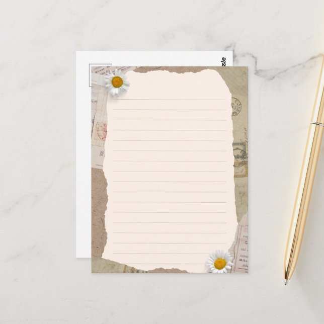 Brun Beige Vintage Klippbok Linjerade Anteckningar Vykort (Fram/Back In Situ)