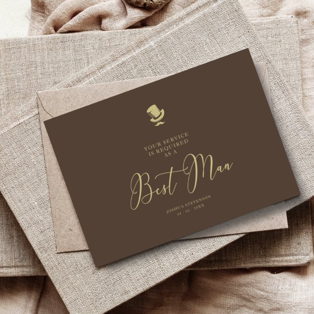 Brun Best Man Chic Bröllop Simple Frieri Card (Skapare uppladdad)