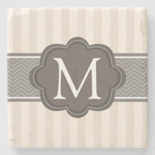Brun beställnings- Monogram för eleganta randar Stenunderlägg