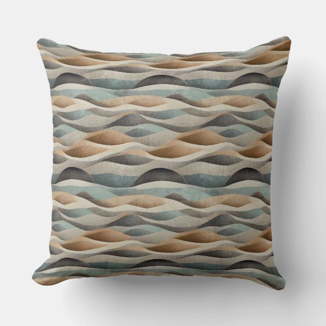 BRUN BEVIGE GRÖN TURKOS ABSTRAKTA VÅGOR KUDDE (Framsida)
