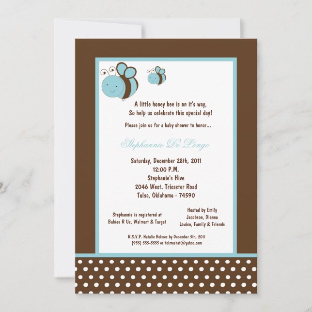 brun bibaby shower för honung 5x7 inbjudningar (Framsida)