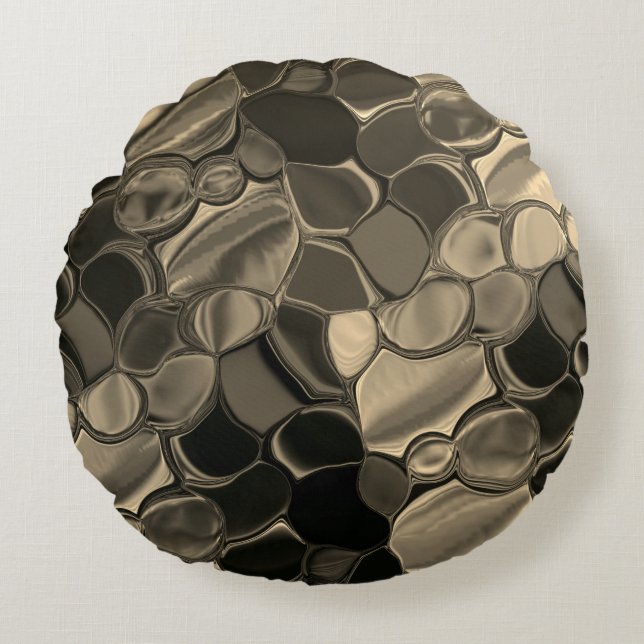 Brun biet, cirklar och rundade former rund kudde (Framsidan)