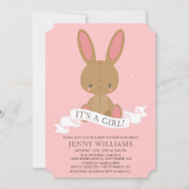 Brun BIT Rabbit Girl Baby Shower Inbjudan
