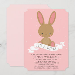 Brun BIT Rabbit Girl Baby Shower Inbjudan