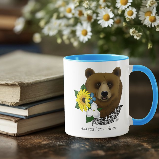 Brun Björn Blå Blommor Fjäder Vilda Djur Mugg (Skapare uppladdad)