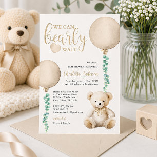 Brun Björn Knappt Väntar Baby Shower Inbjudan