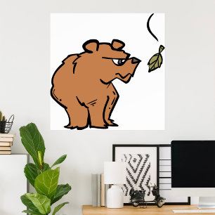 Brun björn med fallande höst Löv Cute Wildlife Poster
