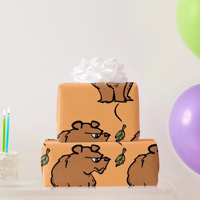 Brun björn med fallande höst Löv Cute Wildlife Presentpapper (Skapare uppladdad)