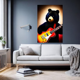 Brun björn som spelar gitarr | AI Art Poster