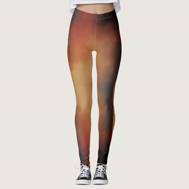 Brun, blå Abstrakt Leggings (Framsida)