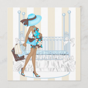 Brun Blå Baby Pojke Bebis Shower Inbjudningar