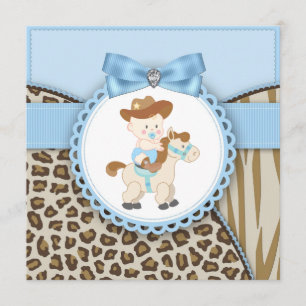 Brun Blå Cowboy Babypojke Shower Inbjudningar