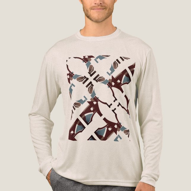 Brun blå diagonal snurra Medelhavets Abstrakt T Shirt (Framsida)