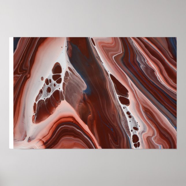 Brun blå fluid art Stone Geode Agate Painting Poster (Framsidan)