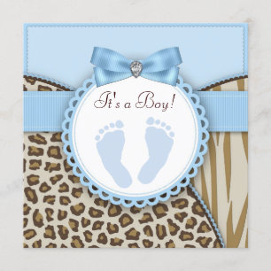 Brun Blå Fotavtryck Baby Shower Inbjudningar