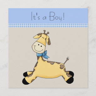 Brun Blå Giraff Baby Pojke Bebisdopp Inbjudningar