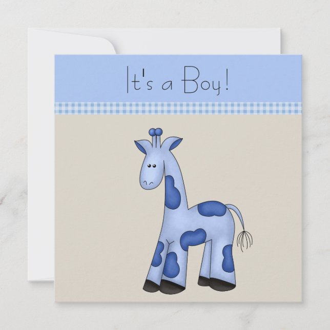 Brun Blå Giraff Baby Shower Inbjudningar (Framsida)