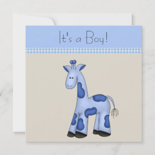 Brun Blå Giraff Baby Shower Inbjudningar