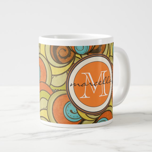 Brun blå Orange - cirklar Monogram Jumbo Mugg (Framsida höger)
