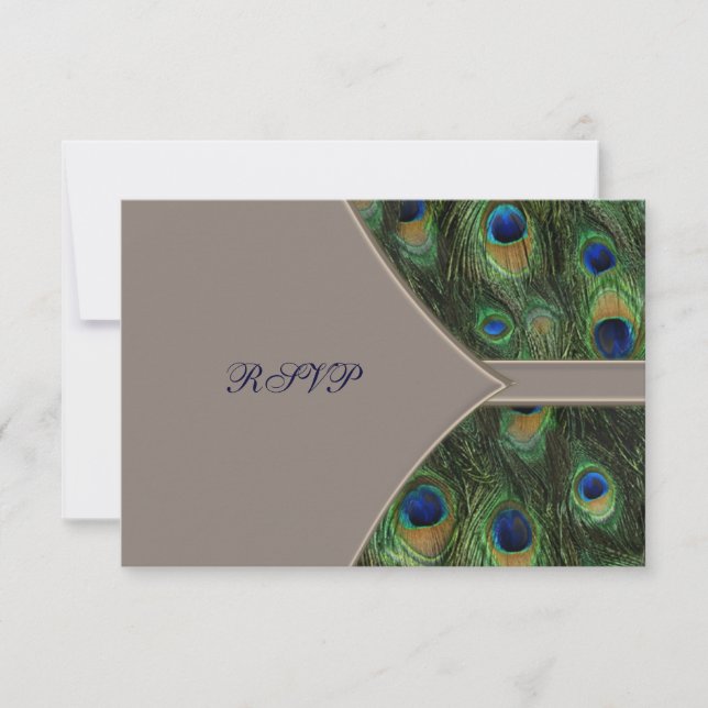 Brun Blå Påfågel Bröllop RSVP OSA Kort (Framsida)