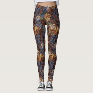 Brun/blå Tropiska Löv Kvinnliga ben Leggings