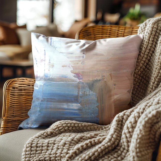 Brun Blå Vit Abstrakt Konstnärlig Kudde ( Brown and blue abstract art pillow)