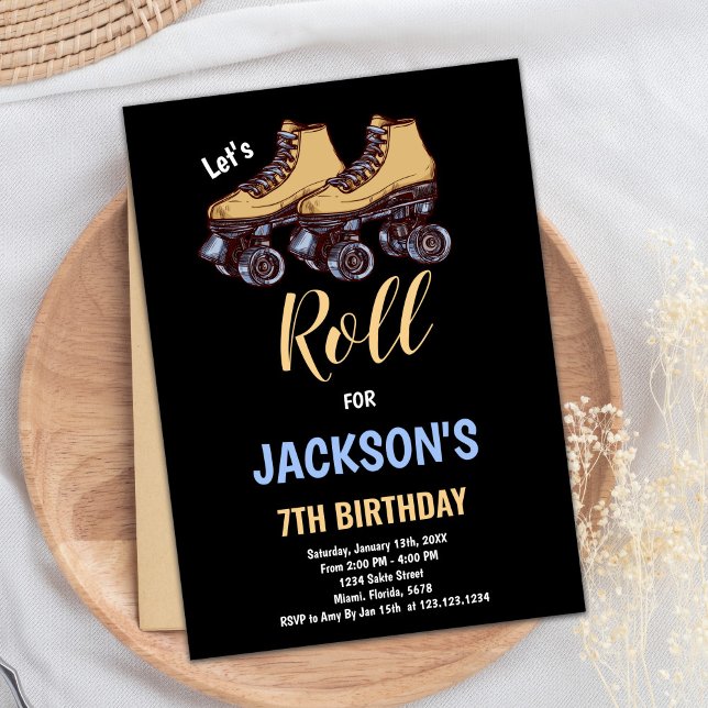 Brun Black Boy Skating Birthday-inbjudningar Inbjudningar (Brown Black Boy Skating Birthday Invitations)