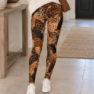 Brun Blandad Leopard Gepardtryck Leggings
