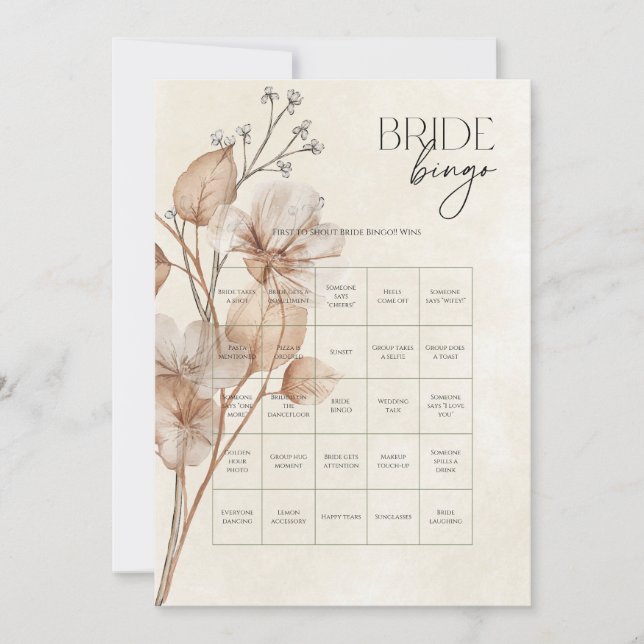 Brun Blommig Bröllak Bingo Inbjudningar (Framsida)