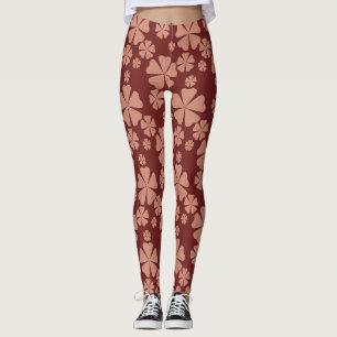 Brun Blommigt Abstrakt Mönster Leggings