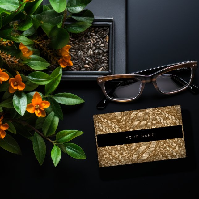 Brun Blommigt Ornament Guld Snöre Black Vip Visitkort (Brown Floral Ornament Gold Lace Black Vip Business Card)