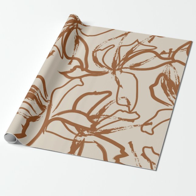 Brun Blommigt penseldrag sömlösa mönster-bakgr Presentpapper (Utrullad)