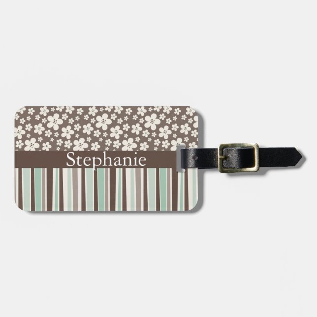 Brun Blommigt Rand Anpassade Luggage Tag Bagagebricka (Horisontell Framsida)