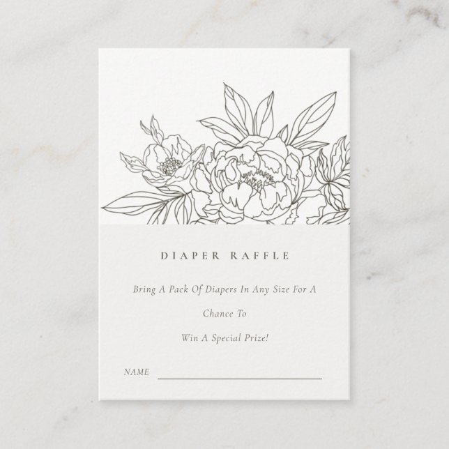 Brun Blommigt Sketch Diaper Raffle Baby Shower Tilläggskort (Framsida)