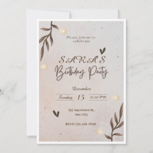Brun Blommigt Watercolor Lövs Birthday-inbjudan Inbjudningar