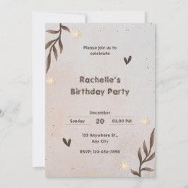 Brun Blommigt Watercolor Lövs Birthday-inbjudan Inbjudningar