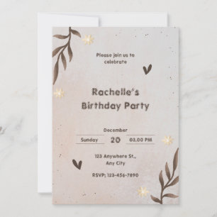 Brun Blommigt Watercolor Lövs Birthday-inbjudan Inbjudningar