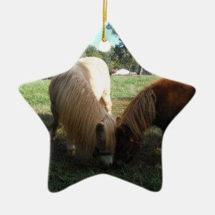 Brun blond, "Miniature Horses"Two Little Ponies" Julgransprydnad Keramik