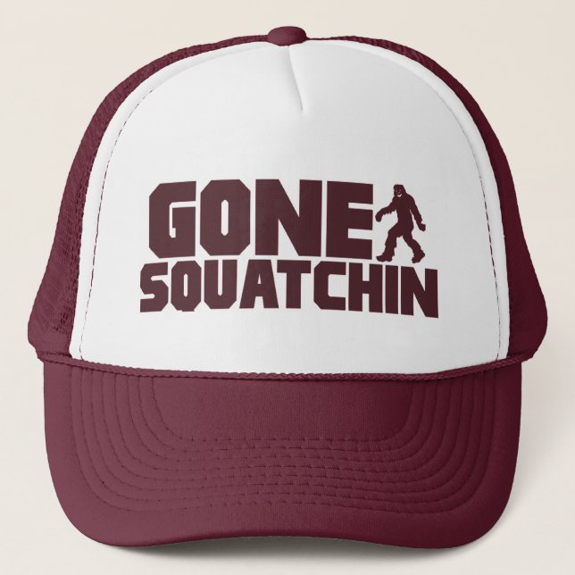 Brun Bobo BORTA SQUATCHIN hatt som finner Bigfoot Truckerkeps (Framsida)