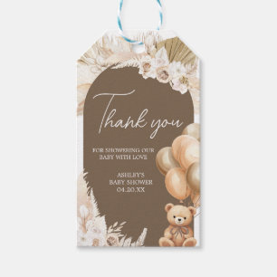Brun boho Bear Balloon Baby Shower Favor Taggar Presentetikett
