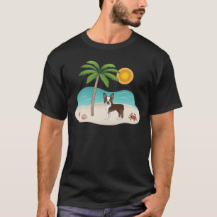 Brun Boston Terrier på en tropisk sommarstrand T Shirt