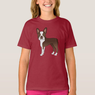 Brun Boston Terrier Söt Tecknad Hund Illustration T Shirt